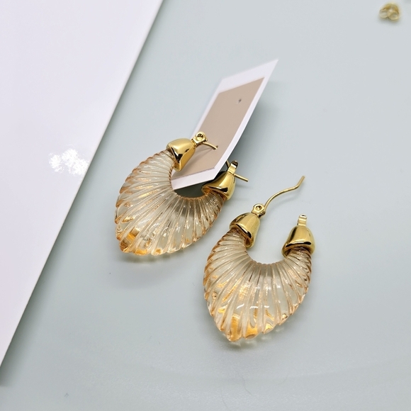 Elegant Gold and Light Orange Color Hoop Earrings - Picture 12 of 17